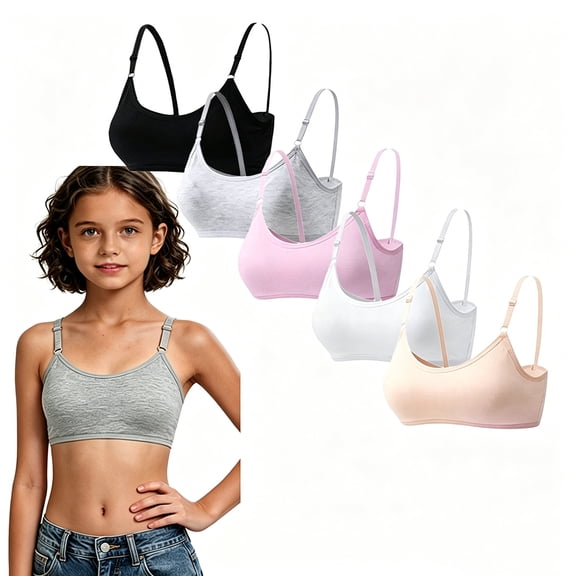 Teen First Training Bra Cotton Wireless Lightly Padded Bras for Girls 10 to 16 Years Old, Adjustable Shoulder Straps Breathable Comfort Soft Big Kid Daily Underwear for Casual Activity