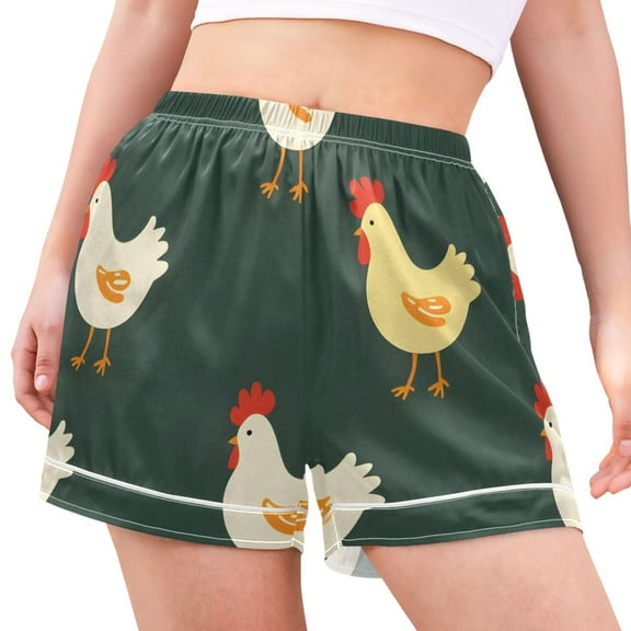 joogoo Women's Pajama Lounge Shorts Chickens on Green Bottoms Sleep Short M