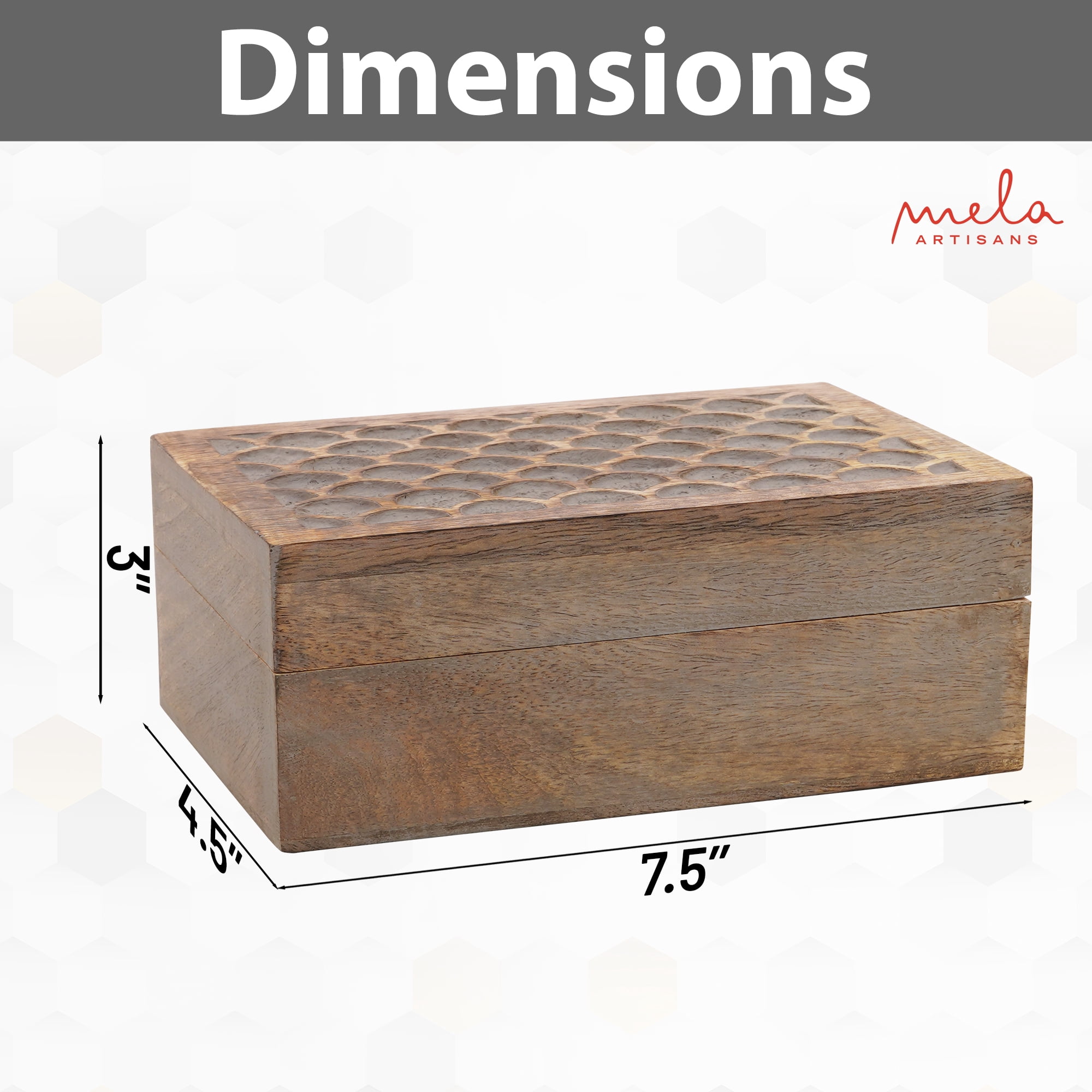 Mela Artisan Large Wooden Box, Handmade Mangowood Keepsake Box, Grey Memory Box, 9" x 6" x 3.5"