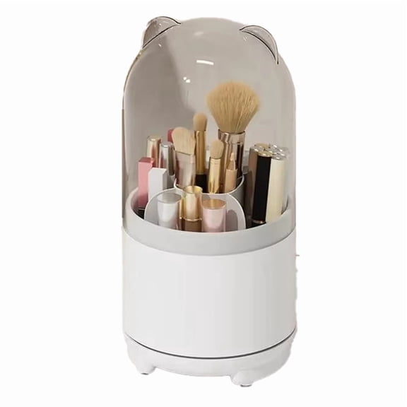 360-Degree Rotating Makeup Brush Holder with Dustproof Lid, Large Capacity Cosmetic Storage Organizer White