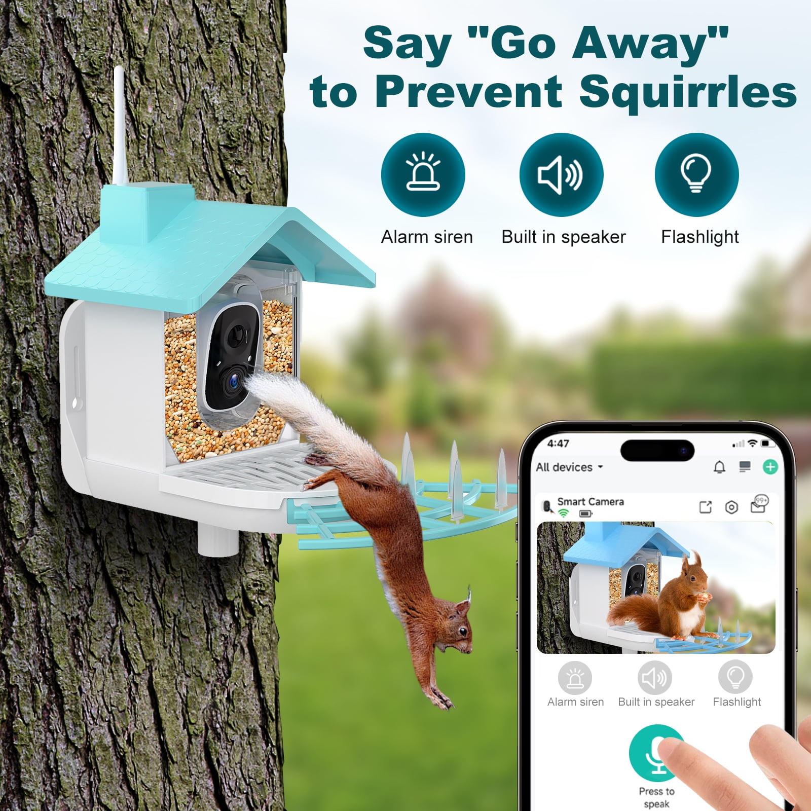Solar Bird Feeder with Camera, Smart AI Recognition Squirrel Proof Birdwatching Camera, 1080P HD Color Night Vision, Tree Mount