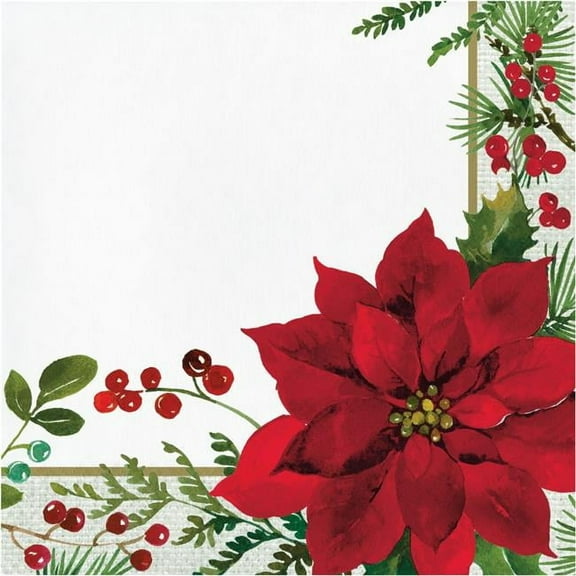 Creative Converting 359455 6.5 in. Posh Poinsettia Luncheon Paper Napkin