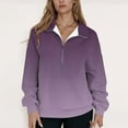 thumbnail image 4 of Sexlip Women's Solid Color Long Sleeve Zip Up Sweatshirt Hoodless Pullover Top with Pocket for Daily Travel Purple XXL, 4 of 5