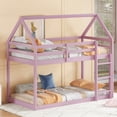 thumbnail image 3 of Jopath Twin over Twin Floor Bunk Bedwith Ladder and Guardrails, House-Shaped-Bunk Bed for Boys Girls Pink, 3 of 9