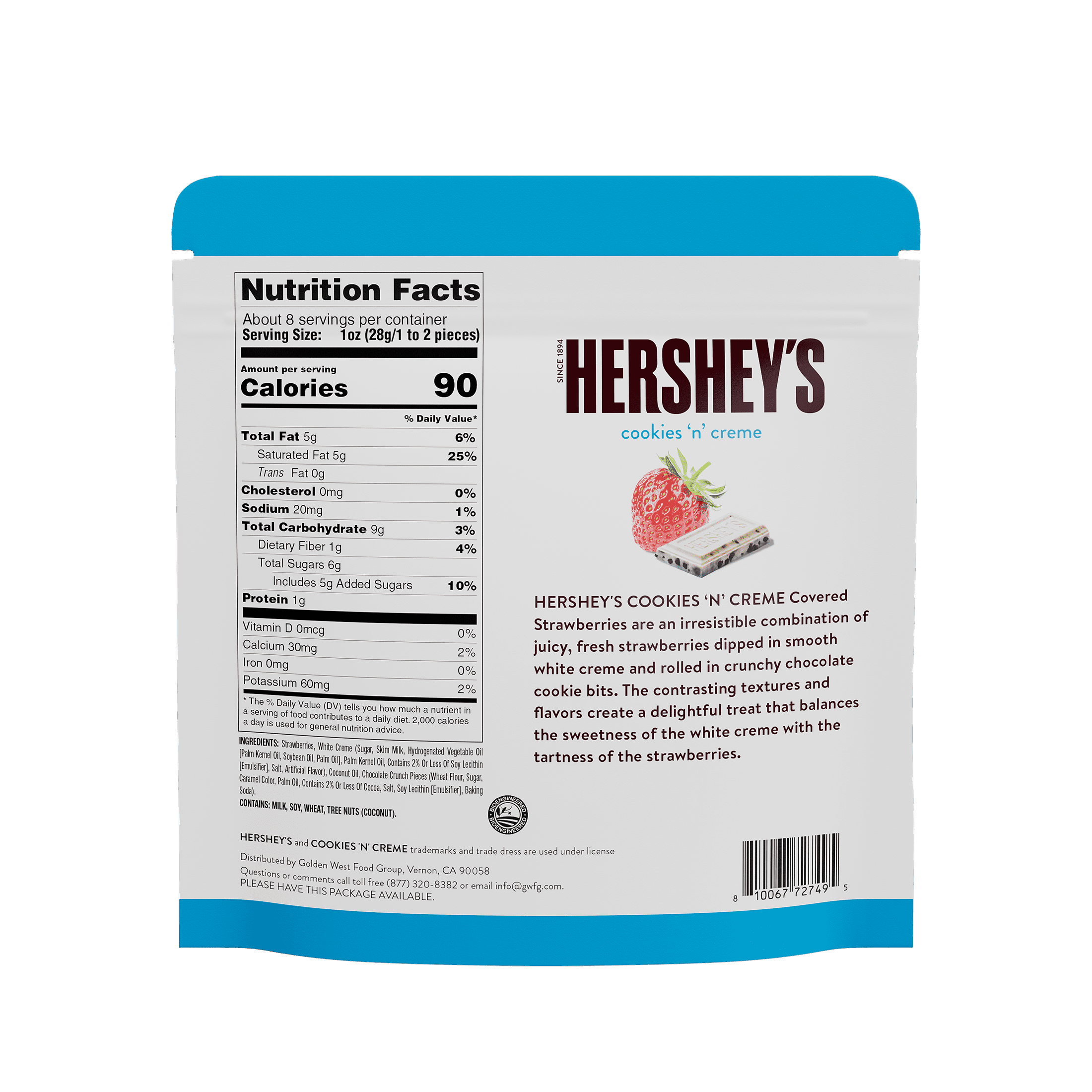 Hershey's Strawberries in Cookies ‘N’ Creme, 8 oz (Frozen), StbryWhteChoCkieCrmb