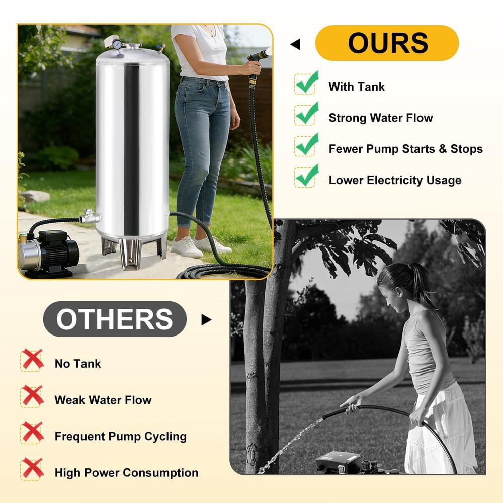 100L/26.4gal Pressure Tank for Well Pump, Fully Automatic Well Pressure Tank Stainless Steel Water Pressures Tanks W/Mounting Kit for Wells Pump/Water System, Agricultural Waters, Residential