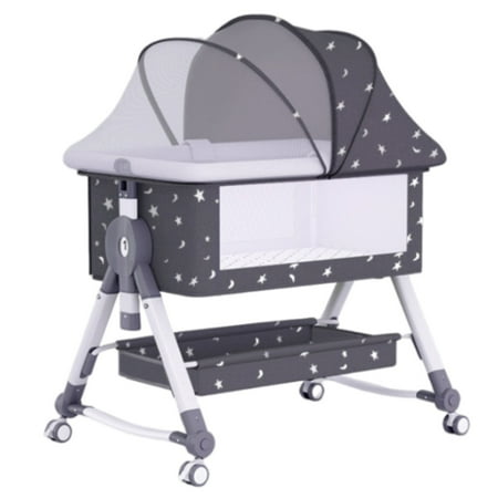 HAOUUCYIN Baby Bassinet 5-in-1 Infant Bedside Crib with Diaper Table Adjustable Height for 0-24 Months Black