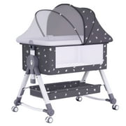HAOUUCYIN Baby Bassinet, 5-in-1 Infant Bedside Crib with Diaper Table, Adjustable Height, for 0-24 Months, Black