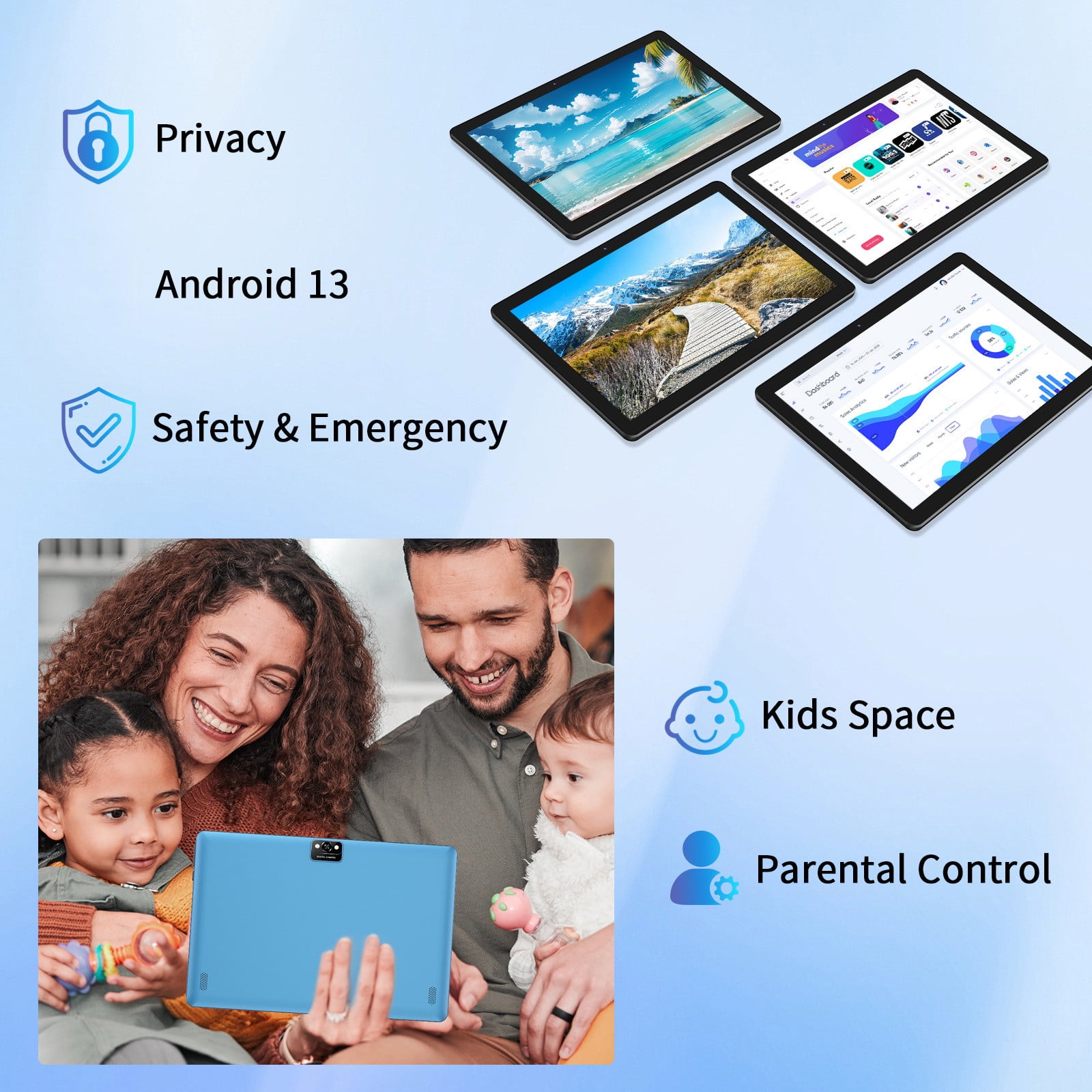 10.1-Inch Android 13 Tablet Set with 7GB+64GB, 1TB Expandable, IPS HD Display, WiFi 6, Bluetooth 5.2, Dual Camera, 6000mAh Battery – Includes Wireless Keyboard, Mouse & Screen Pen