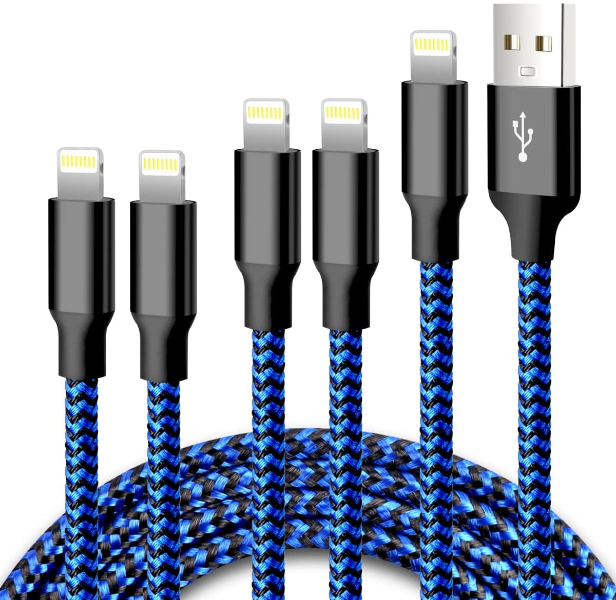 Phone Charger 5Pack 3FT 3FT 6FT 6FT 10FT Nylon Braided USB Charging & Syncing Cable Compatible with Phone XS MAX XR X 8 8 Plus 7 7 Plus 6s 6s Plus 6 6 Plus and More 