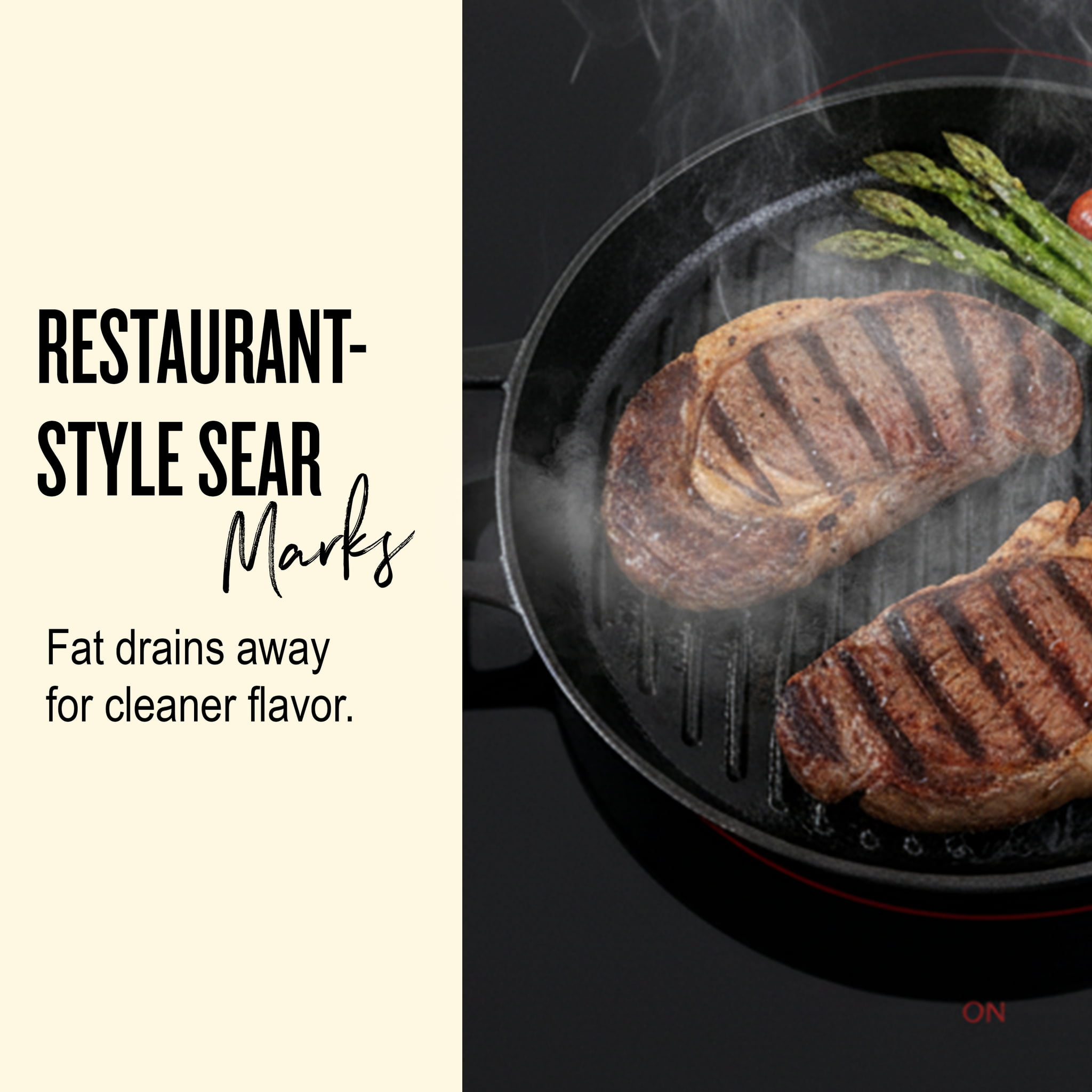 Alva 11-Inch Cast Iron Grill Pan, Non Toxic, Oven Safe to 500°F