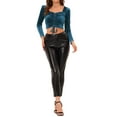 thumbnail image 2 of INSPIRE CHIC Women's Costum Velvet Square Neck Drawstring Puff Long Sleeve Crop Top, 2 of 7