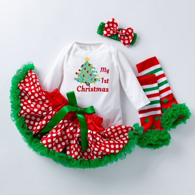 Conjuntos de ropa de manga larga con bordado de árbol de dibujos animados para niñas y bebés de Navidad, mamelucos y falda, ropa infantil para bebés