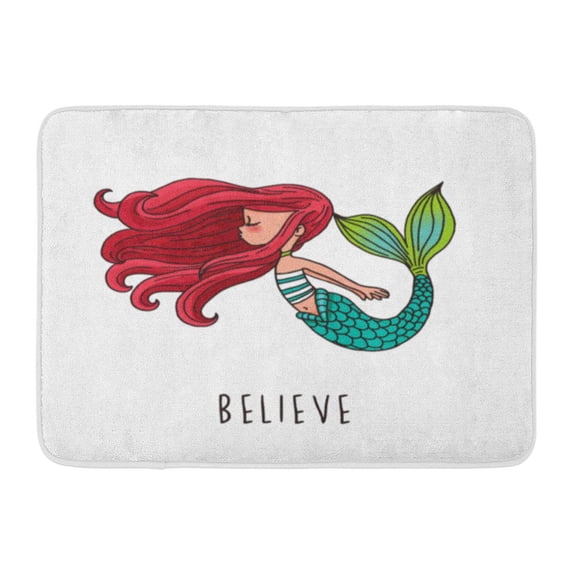 LADDKE Red Little Mermaid Love Cute Cartoon Summer Woman Adorable Doormat Floor Rug Bath Mat 23.6x15.7 inch