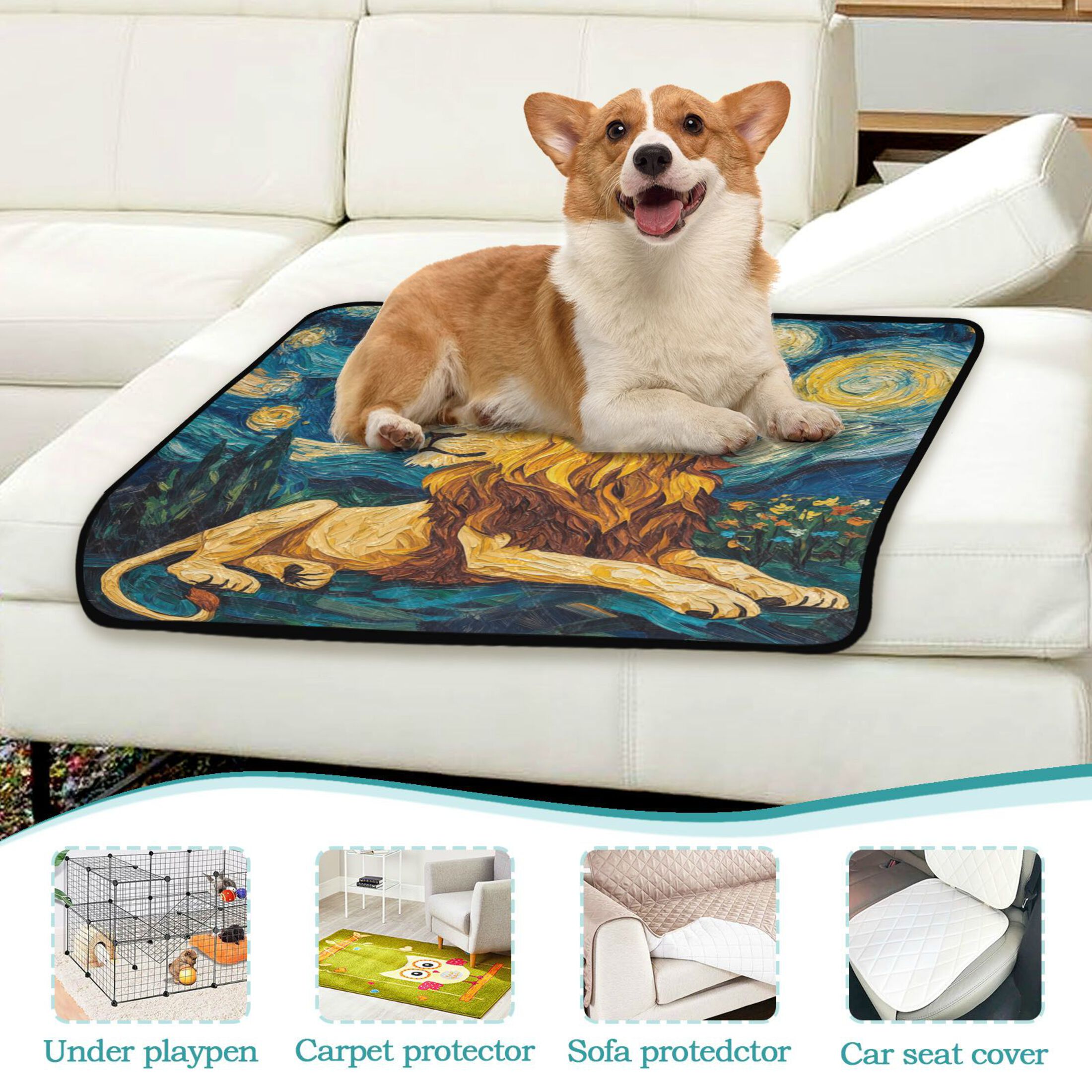 Qxltty Golden Lion King Cat litter Pads Pet Set of 3 Diaper Mats Center Anti-leakage Layer Absorbent Soft and Comfortable
