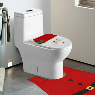 CXWLD Santa Toilet Seat Cover Set - Christmas Bathroom Decor With Rug And Tissue Box Cover (Red)