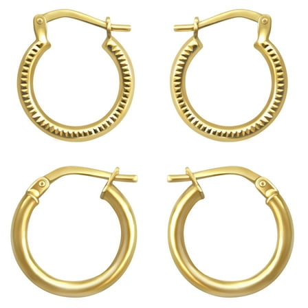 Brilliance Fine Jewelry Women's 14K Gold Plated Sterling Silver Hoops Adults Earrings Set