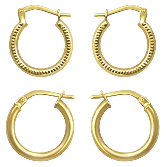 Brilliance Fine Jewelry Women's 14K Gold Plated Sterling Silver Hoops Adults Earrings Set