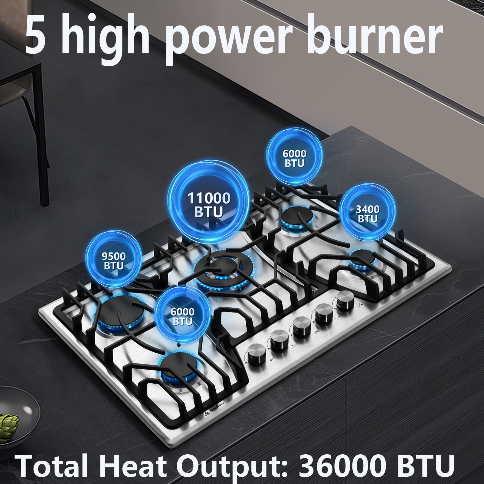 30 inch Gas Cooktop Griddle Grill, NG/LPG Dual Fuel Gas Stove top with Thermocouple Protection, Stainless Steel Gas Stove Top for Kitchen RV