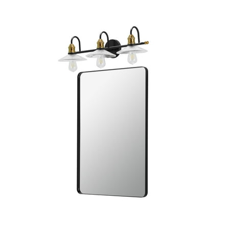 

Toolkiss Aluminum Black Frame Bathroom Vanity Mirror + 3-Lights Matte Black Vanity Light with Frosted Glass Shade