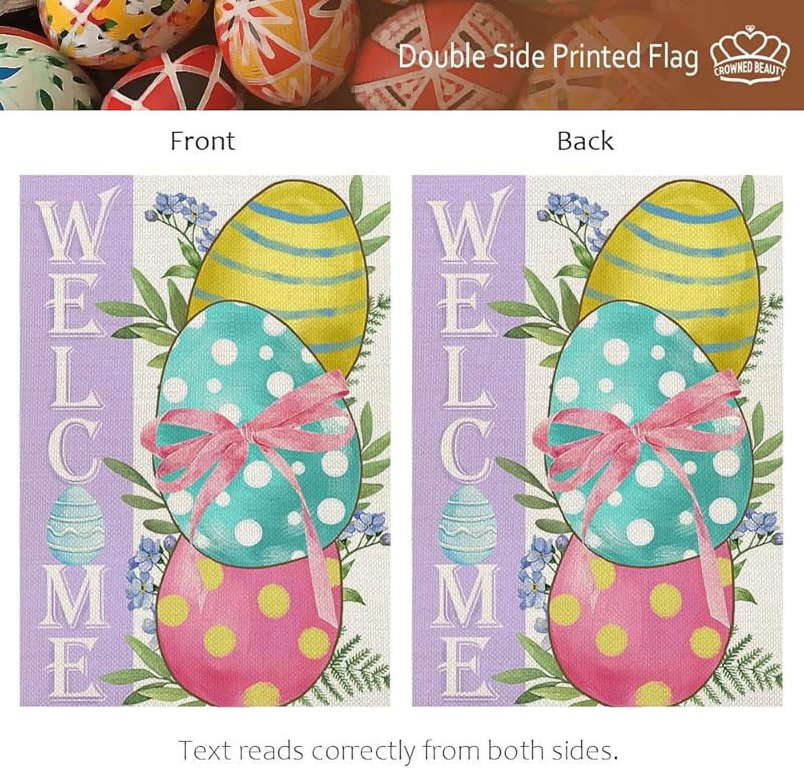 Easter Eggs Garden Flag 28"X40 Inch Double Sided for Outside Burlap Small Polka Dots Welcome Yard Holiday Flag
