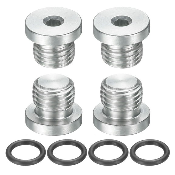 4 Pack SAE 3/8-24 UNF Inner Hex Head Pipe Fitting Plug, Universal Carbon Steel Thread Socket Plug with O-Ring for Terminate Pipe Ends or Replacement Drains