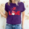 thumbnail image 2 of Women's Valentine's Day Short Sleeve Shirts Gnome Graphic Casual Basic Tees Tunic Crew Neck Printed Blouses Tops (L, Purple), 2 of 5