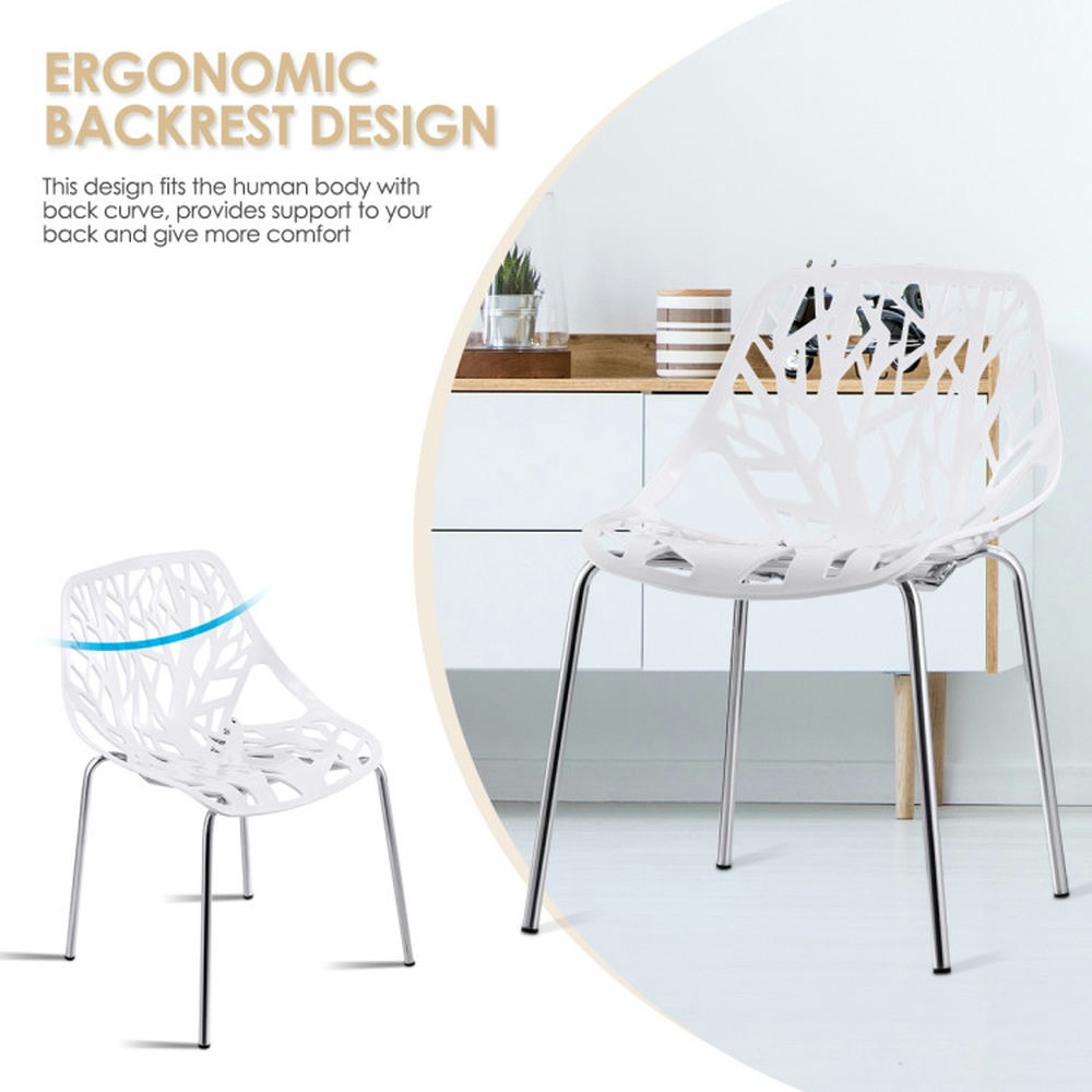 Demi Bonn Set of 6 Accent Armless Modern Dining Chairs with Plastic Feet Pads for Dining Room Living Room, White