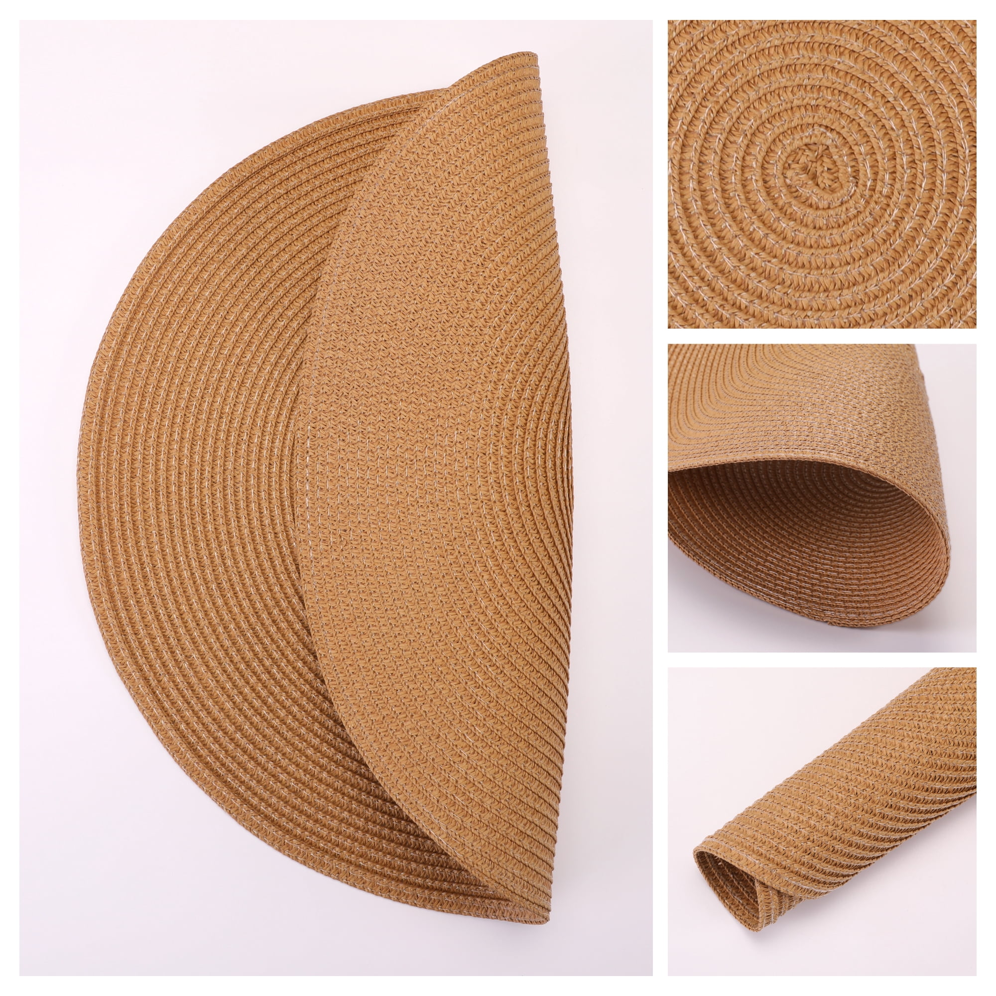 Unique Bargains 6Pcs Rustic Round Woven Dining Placemats Beige 15x15inch