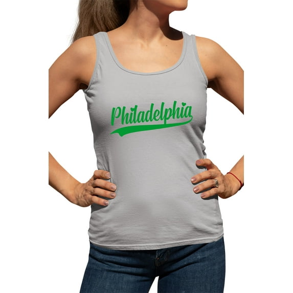 Go All Out City Of Philadelphia Pennsylvania Fashion Script Sleeveless Tank Top T-Shirt Women/Fitted/Mens/Flowy