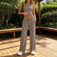 thumbnail image 4 of FRSASU Women's Gym Sets Crew Neck Vest Loose Trousers Suits Workout Athletic Yoga Training Casual 2 Pecs Tracksuits Khaki, 4 of 7