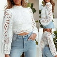 thumbnail image 2 of Pompotops Blouse Décontractée Mode Col Rond Sexy Dentelle Fermeture Éclair Manches Longues, 2 of 9