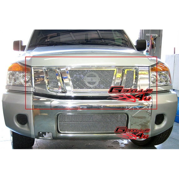 APS Compatible with Nissan Titan 2008-2015 Main Upper Stainless Steel Chrome Mesh Front Grill Grille Insert N76520T