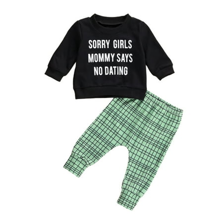 

Opperiaya Baby Long Sleeve Letter Printed Tops Plaid Pants Set