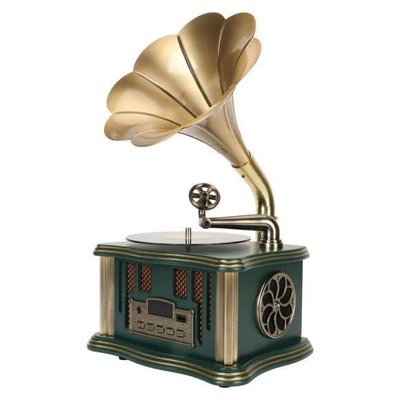 Vintage Gramophone Vintage BT Speaker, Type C Rechargeable BT5.0 Mini Retro Phonograph Speaker with FM Function, Suitable for Home Decor Party Birthday