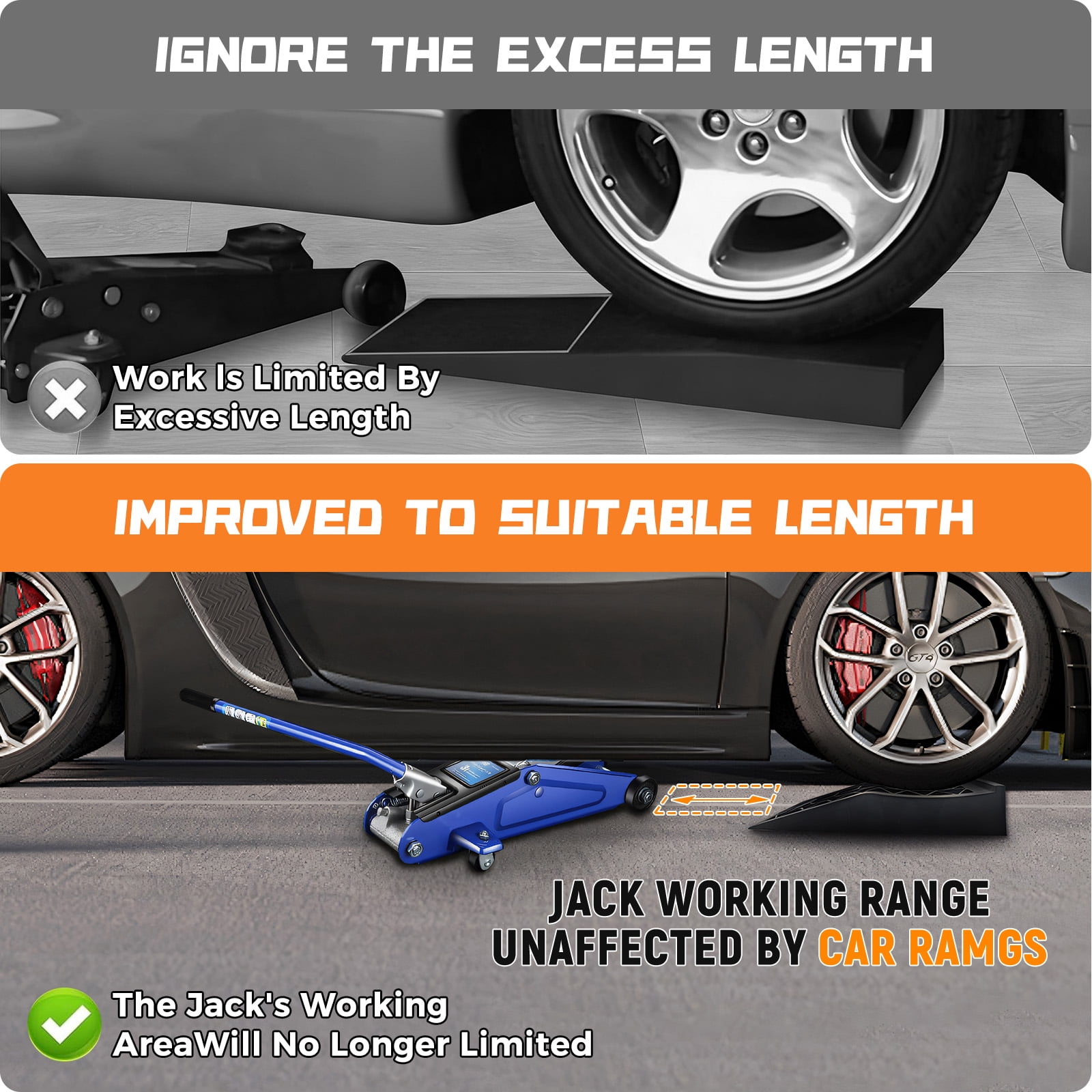 2 Pack Car Ramp, Car Ramp for Oil Change, Lift and Vehicle Maintenance, Heavy Duty Tire Ramps for Low Chassis Cars and Support Jack, 17''x9.25''x3.15''