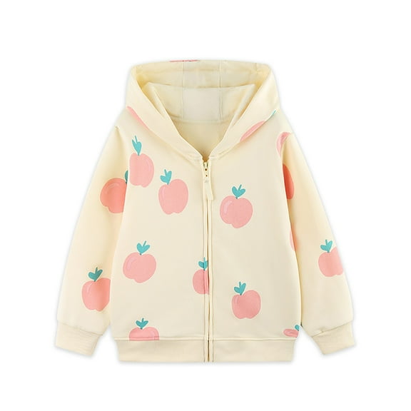 Tiijoy Toddler Girls Zip Up Hoodie Fruit Print Casual Jacket Soft Knit Outerwear, Sizes 2-3T