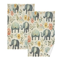 Cotton Towel Two-Piece 16x28 Inch One Sizex2 Face Towel Set Towel Set Cotton Hand Bath Towel Bathroom Beach Green Elephant Pattern
