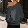 thumbnail image 4 of Casual Tops for Women Solid Color Sweatshirt Women's Off Shoulder Sweatshirt Casual Long Sleeve Pullover Tops For Daily Wear Comfortable Soft Stretchy Pure Color Loose Fit Spring Fall Winter Fashion, 4 of 5