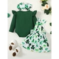 thumbnail image 5 of Gupgi 0-12M Infant Girl Irish Festivals Outfits Ribbed Long Sleeve Romper with Shamrock Suspender Skirt and Headband, 5 of 9