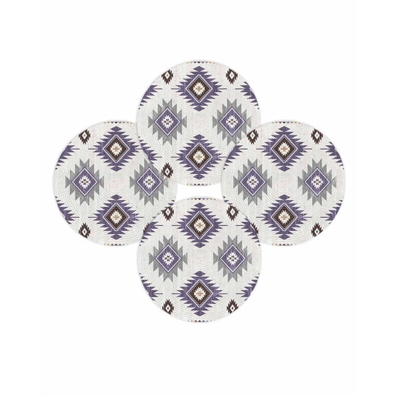 Round Placemats Set of 4 Purple Boho Aztec Place Mats Washable Woven Placemat Southwest Tribal Style Circle Braided Table Mat for Kitchen Dining Table Party Home Decor 15 Inch