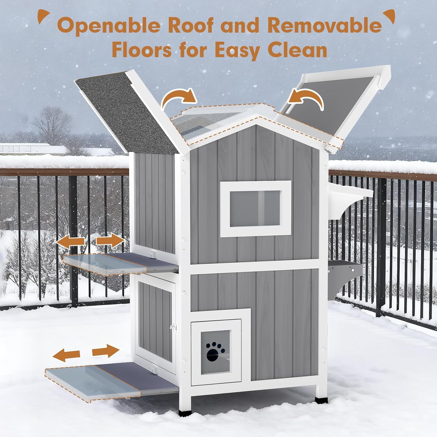 Gowoodhut Insulated Outdoor Cat House with  2 Story Weatherproof Elevated Outside Cat Shelter
