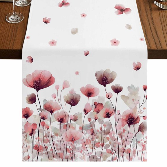 Table Runners 72 Inches Long Dress Scarves, Watercolor Flowers Farmhouse Kitchen/Dining Table Runner, Coffee Tablerunners, Spring Pink Ink Floral Botanical 14x72 Inch