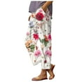 thumbnail image 2 of Womens Pants Casual Boho Print Pocket Trousers Ankle Length Casual Womens Pants Watermelon Red XL, 2 of 5