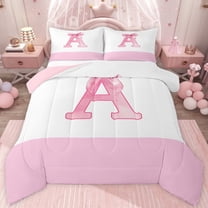 jejeloiu Cartoon Bow Tie Twin Comforter Sets,Letter A Monogrammed Bedding Set For Girls Kids Reversible 2pcs