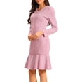 thumbnail image 4 of INSPIRE CHIC Women's Bodycon Mermaid Dress Tweed Long Sleeve Elegant Cocktail Fishtail Dresses S Pink, 4 of 5