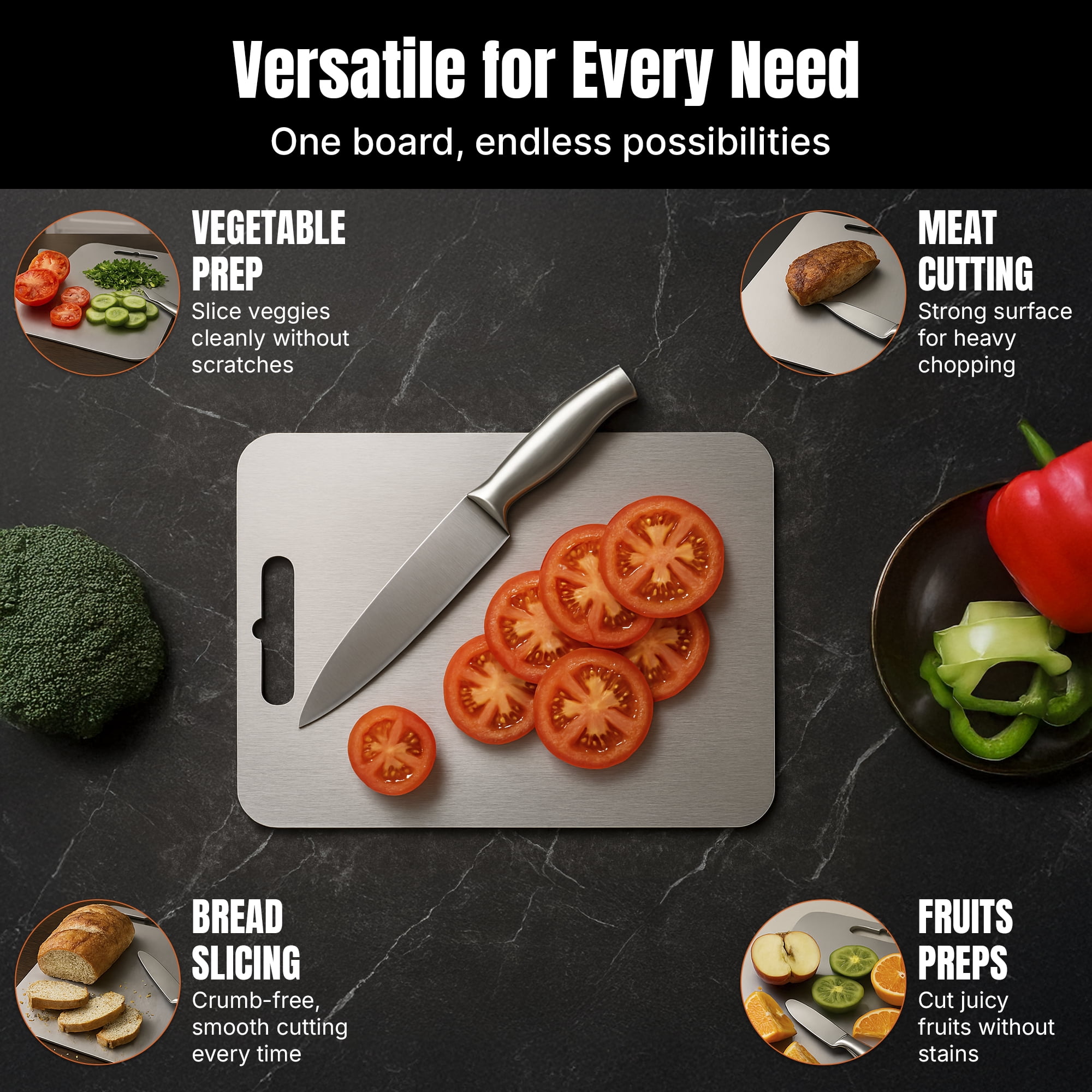 Titanium Cutting Board –  Pure Titanium, Double-Sided, Food-Grade Chopping Board for Meat, Vegetables & Fruit  250*150*1.2mm  Thick, Durable & Rust-Resistant
