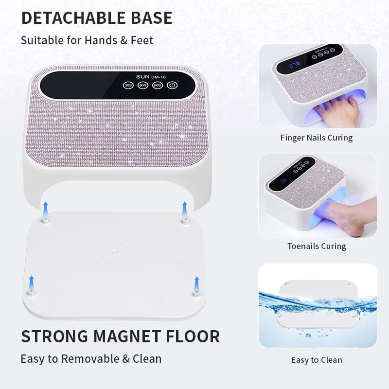 Cordless UV Nail Lamp, 168W Rechargeable UV Gel Nail Light, Sparkling Rhinestones Diamond UV Light, Professional Fast Curing Nail Dryer with 4 Timers Touch Control Auto Sensor for Salon & Home