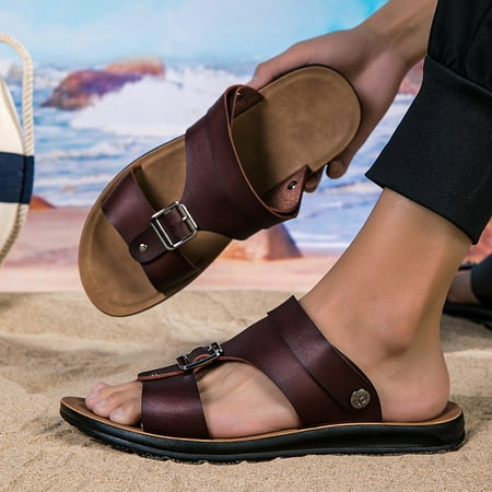 

Men s Solid Rubber Sole Breathable Sandals Men s Outdoor Activities Comfy Non Slip Durable Hook & Loop Fastener Beach Shoes
