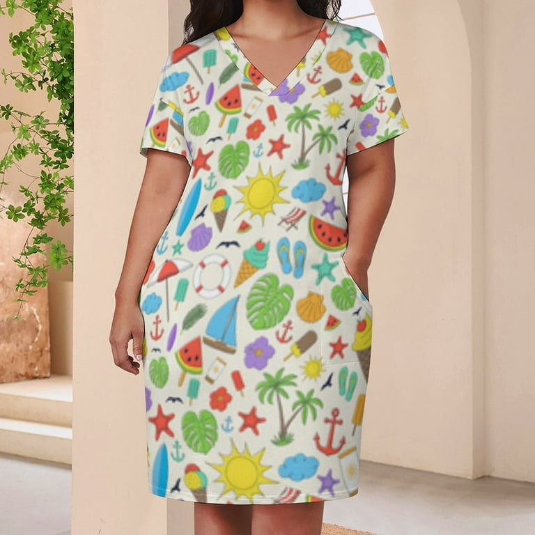 Summer Fun Beach Pattern Design Summer Dresses for Women Beach Boho -  Walmart.com